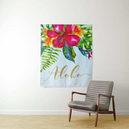 Gold Aloha Hawaiian Luau Electric Floral Backdrop Wandteppich (Beispiel)