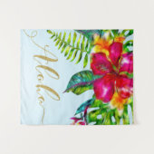 Gold Aloha Hawaiian Luau Electric Floral Backdrop Wandteppich (Vorderseite (Horizontal))