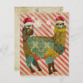 Gold Alpaca & Aquamarin Owl Weihnachtskarte Feiertagspostkarte (Vorne/Hinten)