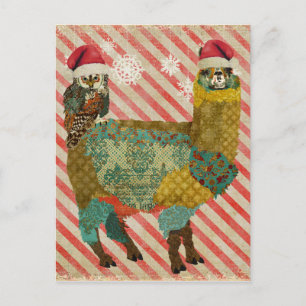Gold Alpaca & Aquamarin Owl Weihnachtskarte Feiertagspostkarte