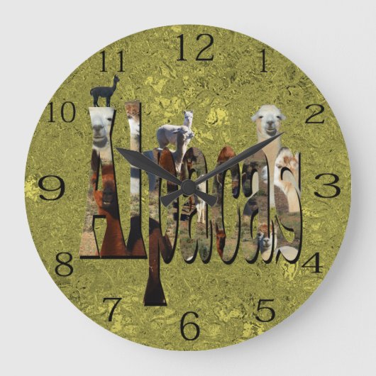 Gold Alpacas Design , Large Wall Clock Große Wanduhr (Vorderseite)