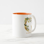 Gold Alphabet G Monogram | Blätter Zweifarbige Tasse (VorderseiteRechts)