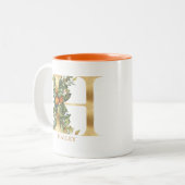 Gold Alphabet H Monogram | Blätter Zweifarbige Tasse (Vorderseite Links)
