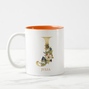 Gold Alphabet J Monogram   Blätter Zweifarbige Tasse