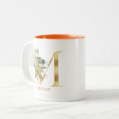 Gold Alphabet M Monogram | Blätter Zweifarbige Tasse (Vorderseite Links)
