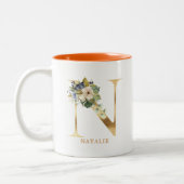 Gold Alphabet N Monogram | Blätter Zweifarbige Tasse (Links)