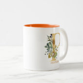 Gold Alphabet P Monogram | Blätter Zweifarbige Tasse (VorderseiteRechts)