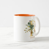 Gold Alphabet R Monogram | Blätter Zweifarbige Tasse (VorderseiteRechts)