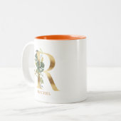 Gold Alphabet R Monogram | Blätter Zweifarbige Tasse (Vorderseite Links)