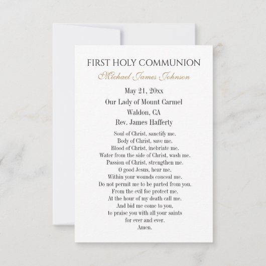 Gold als erste heilige Kommunion Keepake Ankündigung (Rückseite)