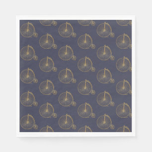 Gold Alte, modische Einradlinie Zeichnend Navy Blu Serviette