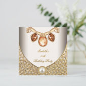 Gold Amber Perls Juwelen Image Cream Geburtstag Einladung (Stehend Vorderseite)