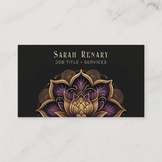 Gold & Amethyst Lotus Blume Black Visitenkarte (Vorderseite)