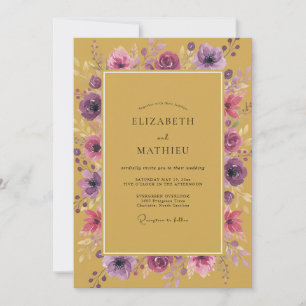 Gold Amethyst Ranunculus Eukalyptus Hochzeit Einladung