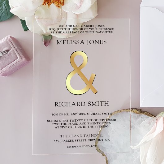 Gold Ampersand Wedding Acryleinladungen