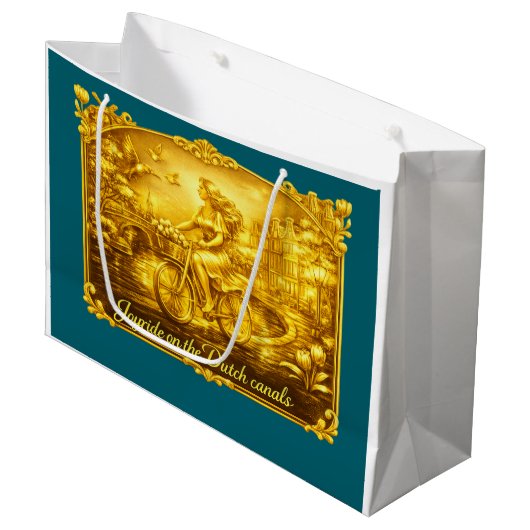 Gold Amsterdam Bogenbrücken Charme Große Geschenktüte (Vorderseite Schrägansicht)