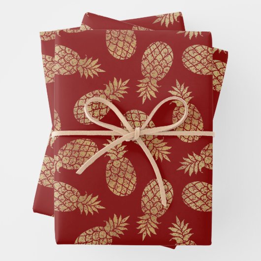 Gold Ananas auf Deep Red Geschenkpapier Set (Beispiel)