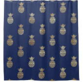 Gold Ananas auf Navy Blue Duschvorhang (Vorderseite)