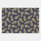 Gold Ananas auf Navy Blue Geschenkpapier Set (Vorderseite 3)