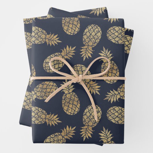 Gold Ananas auf Navy Blue Geschenkpapier Set (Beispiel)