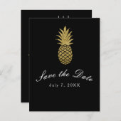 Gold Ananas Black Modern Tropical Save the Date Ankündigungspostkarte (Vorne/Hinten)