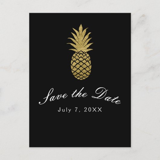 Gold Ananas Black Modern Tropical Save the Date Ankündigungspostkarte (Vorderseite)