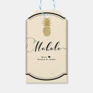 Gold Ananas Creme Schwarz Tropical MAHALO ALOHA Geschenkanhänger