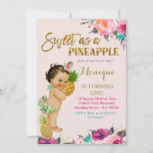 Gold Ananas Einladung zum ersten Geburtstag (Vorderseite)