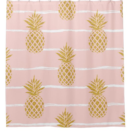 Gold Ananas, gestreift Sommer Hintergrund. Duschvorhang (Vorderseite)