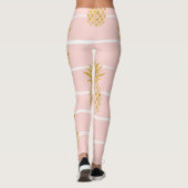Gold Ananas, gestreift Sommer Hintergrund. Leggings (Rückseite)