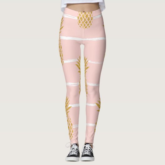 Gold Ananas, gestreift Sommer Hintergrund. Leggings (Vorderseite)