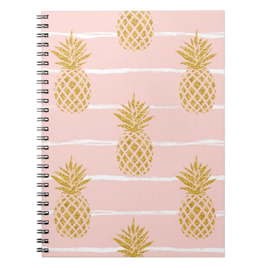 Gold Ananas, gestreift Sommer Hintergrund. Notizblock (Vorderseite)