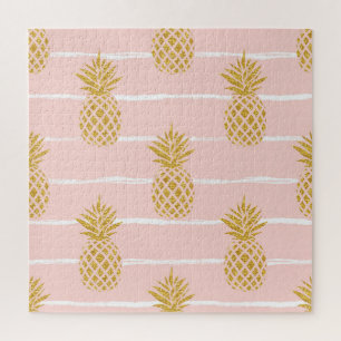 Gold Ananas, gestreift Sommer Hintergrund. Puzzle