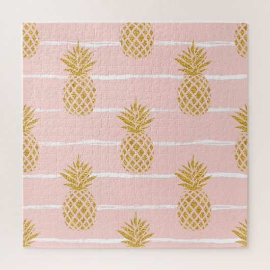 Gold Ananas, gestreift Sommer Hintergrund. Puzzle (Vertikal)