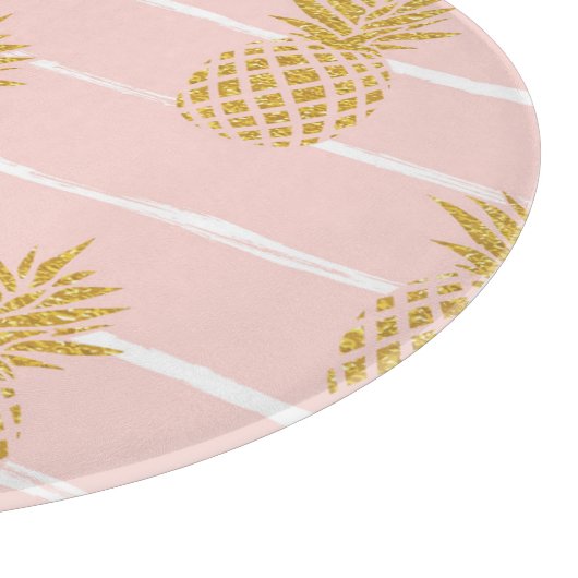 Gold Ananas, gestreift Sommer Hintergrund. Schneidebrett (Ecke)