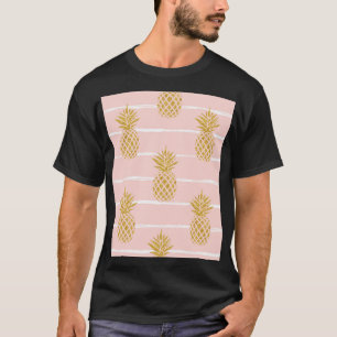 Gold Ananas, gestreift Sommer Hintergrund. T-Shirt