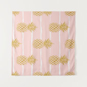 Gold Ananas, gestreift Sommer Hintergrund. Wandteppich (Vorderseite (Horizontal))
