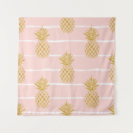 Gold Ananas, gestreift Sommer Hintergrund. Wandteppich (Vorderseite)