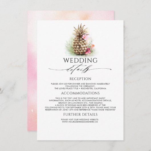 Gold Ananas Hochzeitshilfegruppe Begleitkarte (Vorne/Hinten)