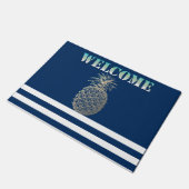 Gold Ananas Nautical Navy Blau Streifen Fußmatte (Schrägansicht)