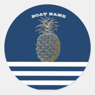 Gold Ananas Nautical Navy Blau Streifen Runder Aufkleber