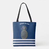 Gold Ananas Nautical Navy Blau Streifen Tasche (Rückseite)