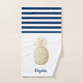 Gold Ananas Navy Blauer Streifen Badhandtuch Set (Handtuch)