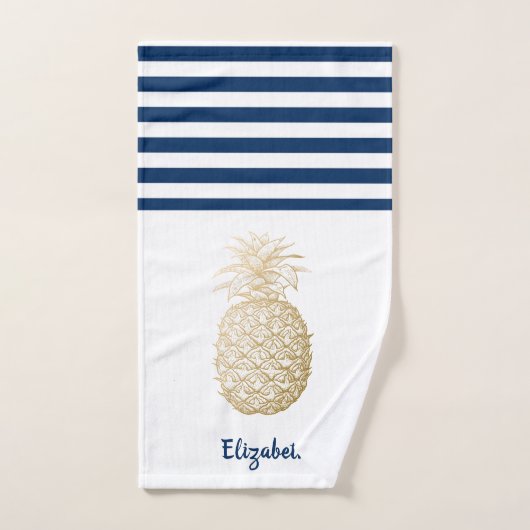 Gold Ananas Navy Blauer Streifen Badhandtuch Set (Handtuch)