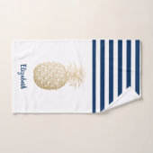 Gold Ananas Navy Blauer Streifen Badhandtuch Set (Handtuch)