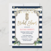 Gold Ananas Navy Blue Stripes Brautparty Einladung (Vorderseite)