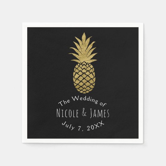 Gold Ananas Schwarzes Modernes Chic Tropisches Par Serviette (Vorderseite)