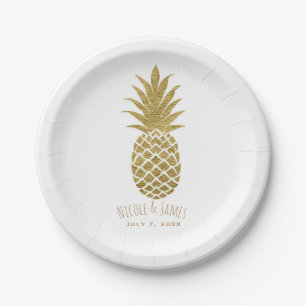 Gold Ananas Weiß Modernes Chic Tropisches Party Pappteller