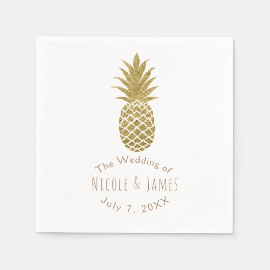 Gold Ananas Weiß Modernes Chic Tropisches Party Serviette (Vorderseite)