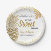 Gold Ananas Zuhause Sweet Zuhause Housewarming Pappteller (Vorderseite)